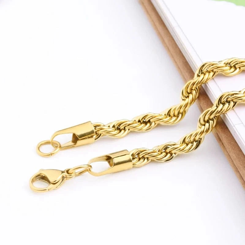 19cm/7.5inch / Gold Hip hop jewelry women mens thick stainless steel steal steel retorcida cable chain gold plated twisted rope chain bracelet