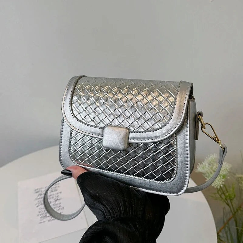 19cm*7cm*12cm / silver New fashion handbags 2024 Light Lady Leather Small Square Bags Lady Design Purses for women