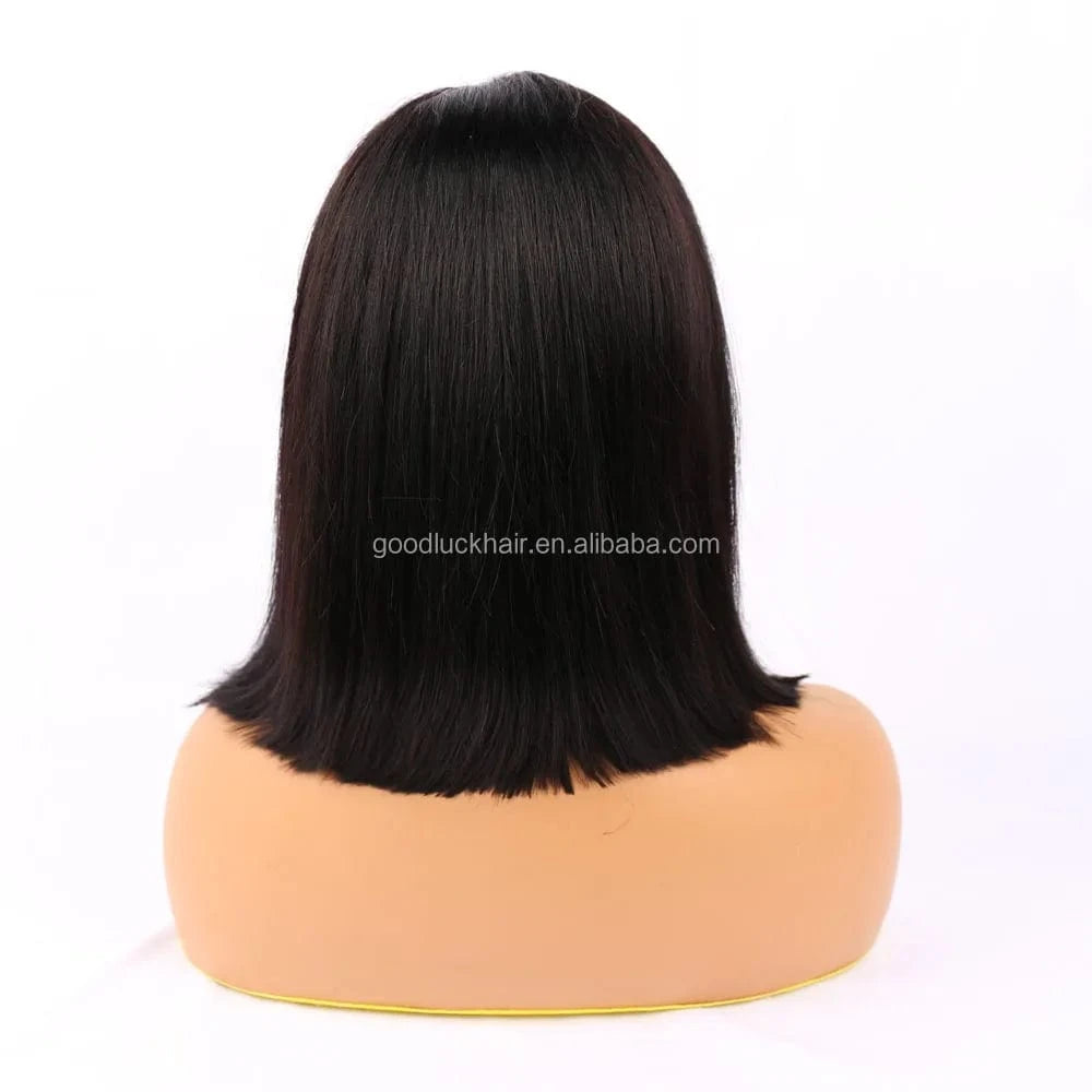 1b / 10 Inches Lace Front Curly Bob Wigs Raw Vietnamese Virgin Human Hair Brown Ombre Highlight Bob Loose Wave Glueless Minimalist HD Lace Wig