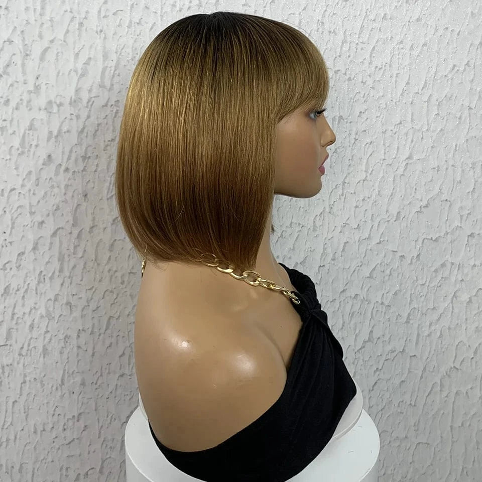 1B/30 / 10 Inches Factory Cheap Sale Machine Made Human Hair Wig 10 inches 1B/30 Color Bob With Bang Machine Made Human Hair Wigs For Black Women