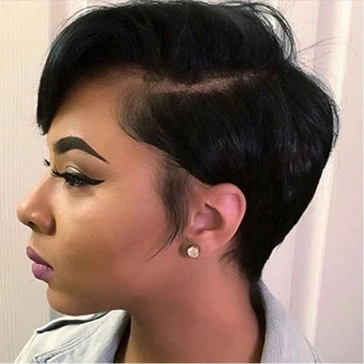 1B / 6 Inches 13x4 Lace Front Pixie Cut Wig Wholesale 100% Brazilian Short Wigs Human Hair Bob Wig With Bang For Black Women