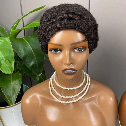 1b / 6 Inches Short Curly Hair Wigs Pixie Cut Brazilian Human Hair For Black Women Afro Kinky Curly Fluffy Hair Wigs