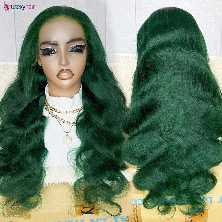 1B Dark Green Colored Wig Brazilian Remy Bone Straight Raw Indian Lace Frontal Human Hair Wig 13x6 Lace Front Wig PrePlucked