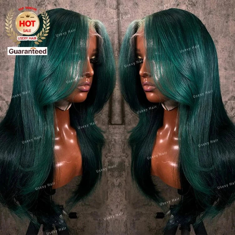 1B Dark Green Colored Wig Brazilian Remy Bone Straight Raw Indian Lace Frontal Human Hair Wig 13x6 Lace Front Wig PrePlucked
