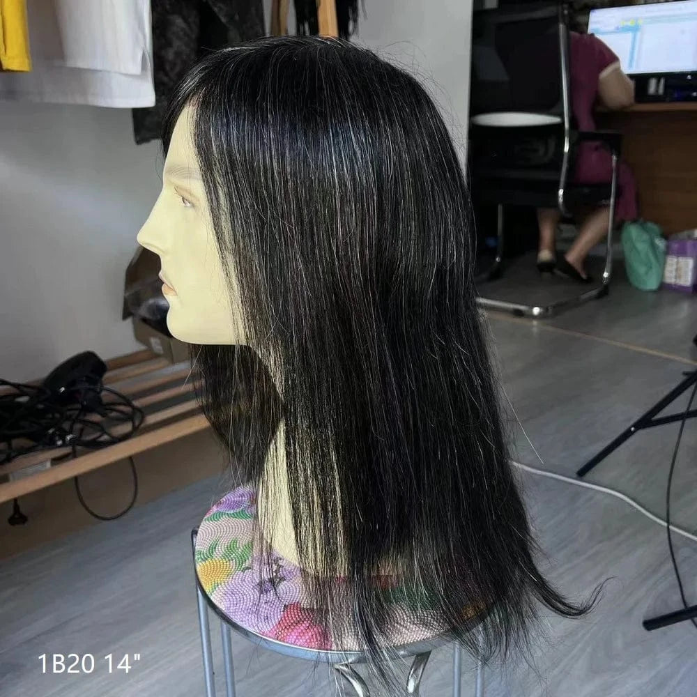 1B60 Grey 12 Inches Man Hair Unit Hollywood Base Cap Mens Wig 8x10 Hair Extensions Toupee For Men