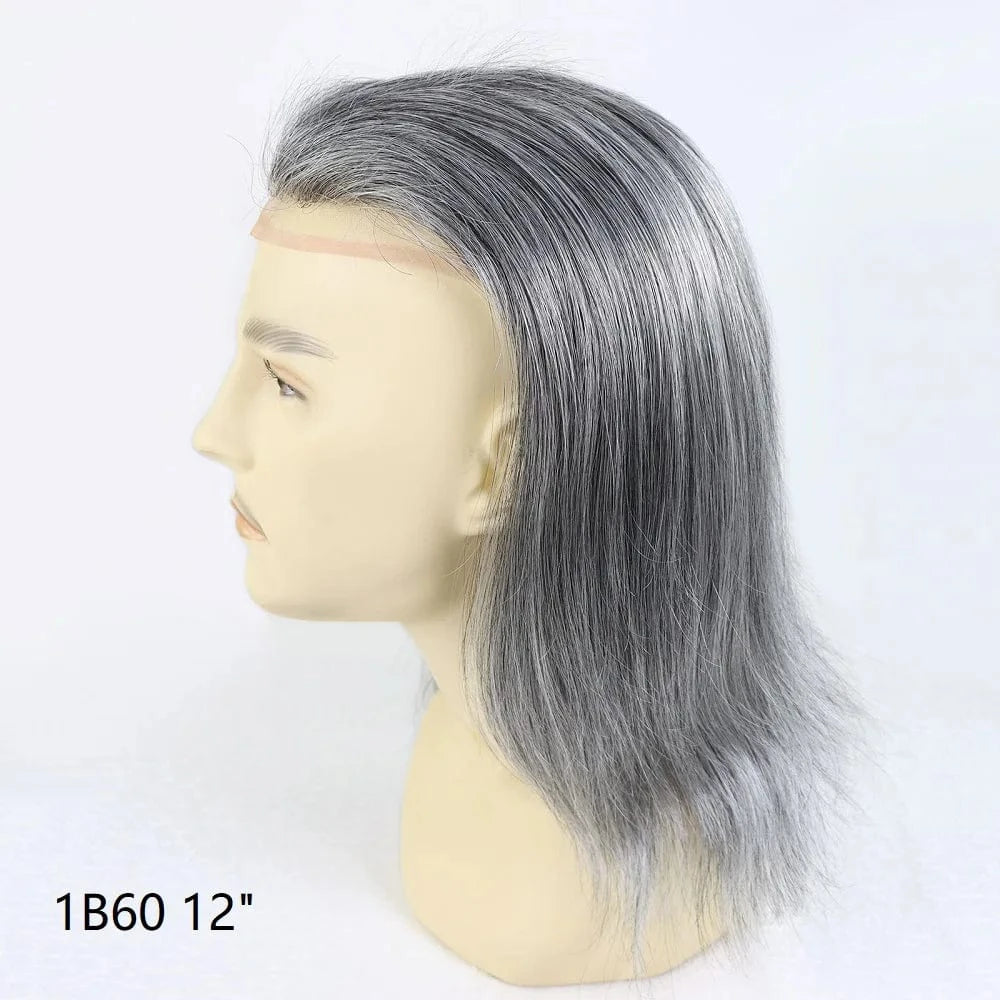 1B60 Grey 12 Inches Man Hair Unit Hollywood Base Cap Mens Wig 8x10 Hair Extensions Toupee For Men