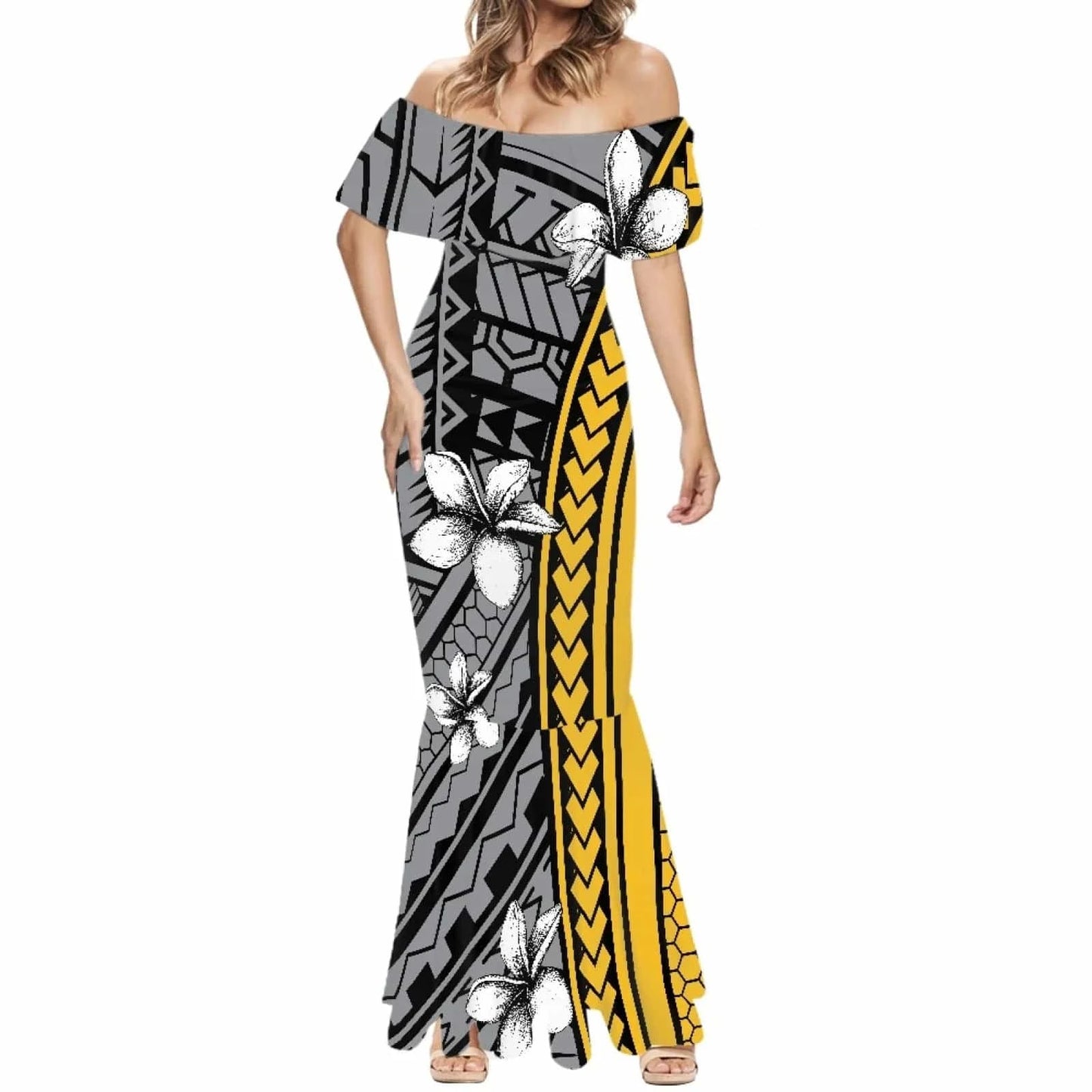 1pc Customized Hawaiian Print Women's 2024 Summer Dress Off The Shoulder Short Sleeve Shawl Casual Party Bodycon Mixi Dresses