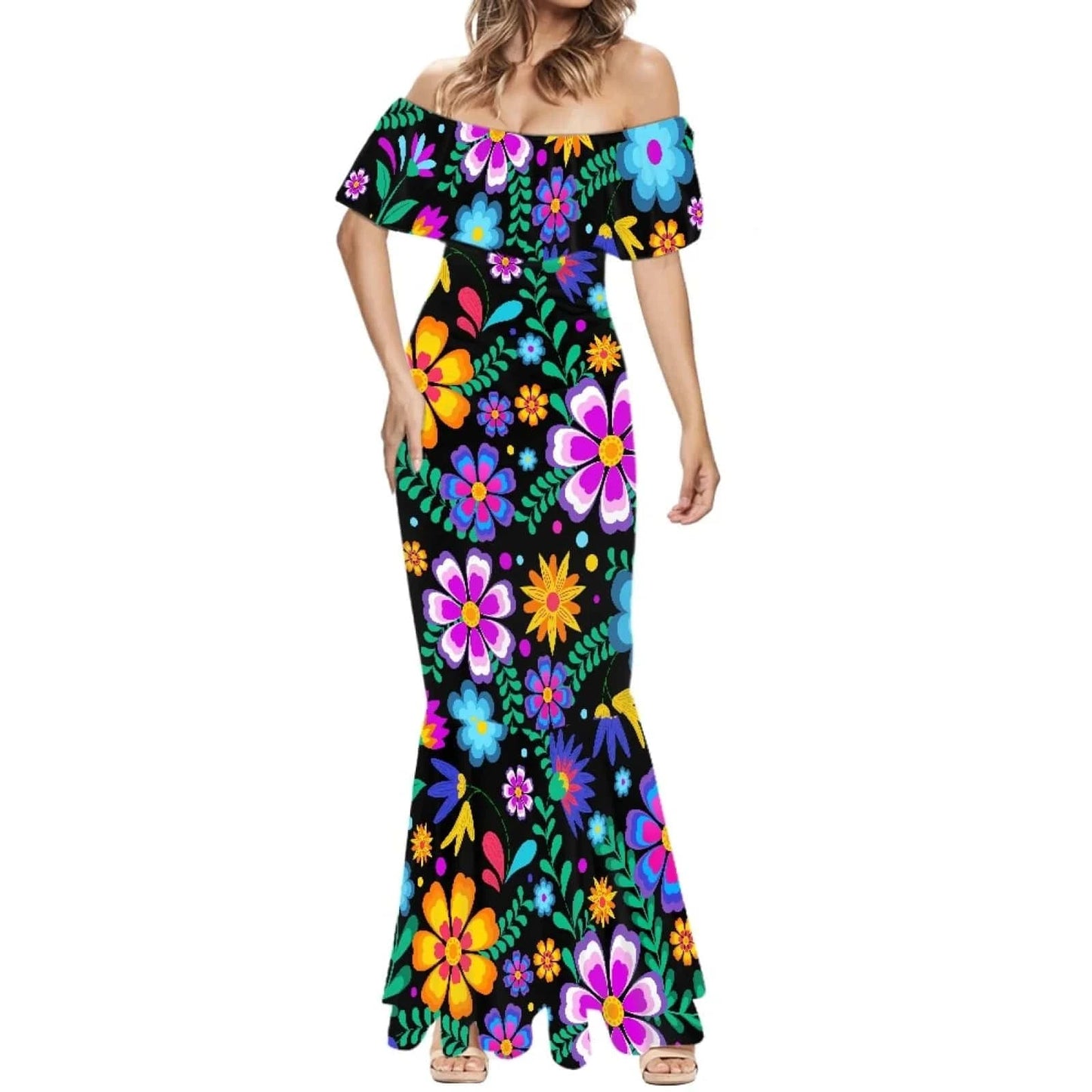 1pc Customized Hawaiian Print Women's 2024 Summer Dress Off The Shoulder Short Sleeve Shawl Casual Party Bodycon Mixi Dresses