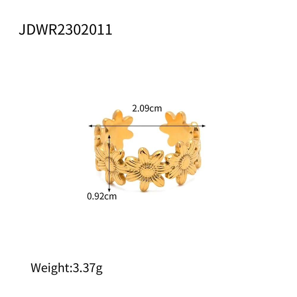 2.09cm / R1977 R1977 Arrival 18K Gold Plated Stone Finger Ring Stainless Steel sunflower  Open Ring for girls women