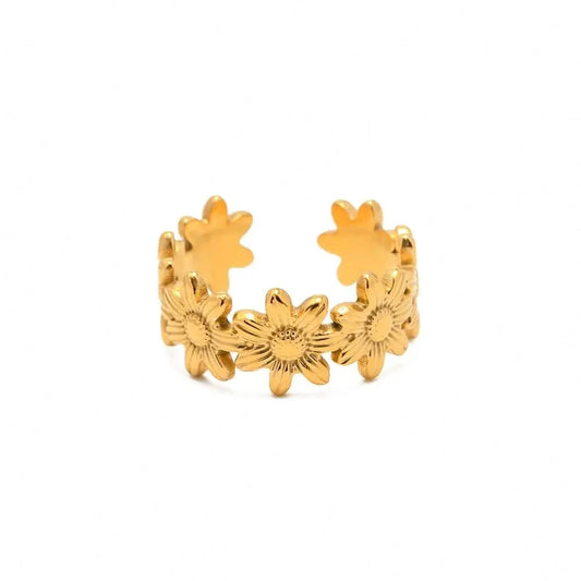 2.09cm / R1977 R1977 Arrival 18K Gold Plated Stone Finger Ring Stainless Steel sunflower  Open Ring for girls women