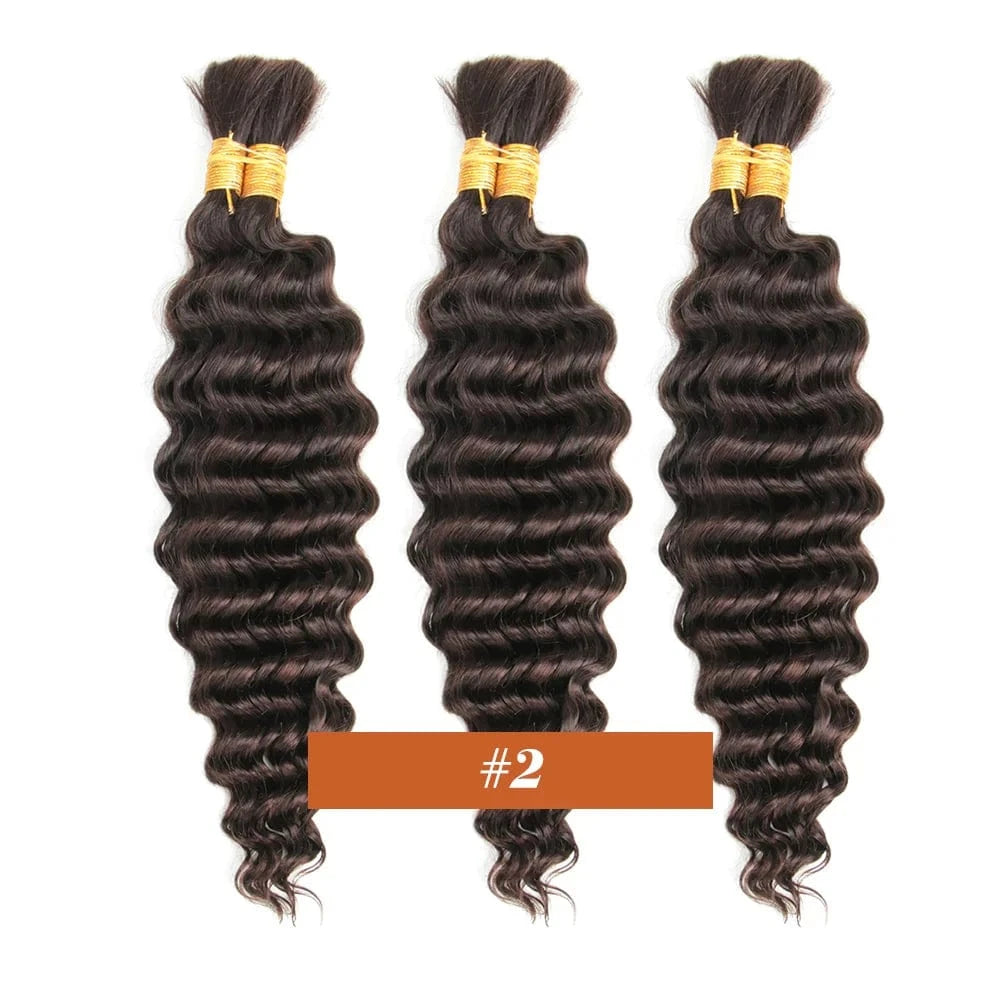 2 / 1Pcs/Lot / CHINA|24inches|100g Human Braiding Hair Chocolate Brown 100g Deep Wave Bulk No Weft Human Hair Wigs Bundles for Curly Boho Braiding