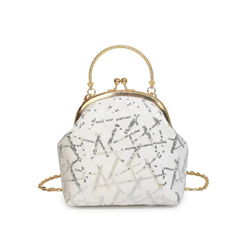 2 2024 Fashion Sequin Clutch Bag For Women Stylish Elegant Handbag Metal Golden Chain Clip Purse