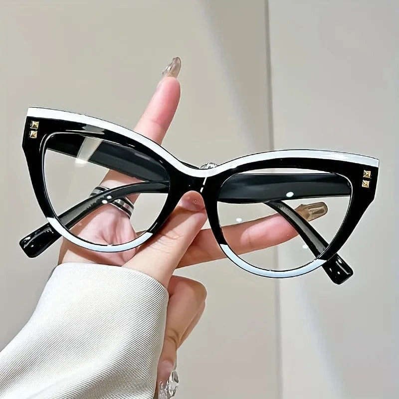 2.5 / Black Elegant Cat Eye Reading Glasses with Metal Hinge - Minimalist Color Block Design, Fashion Presbyopic Eyewear +1.0 to +4.0