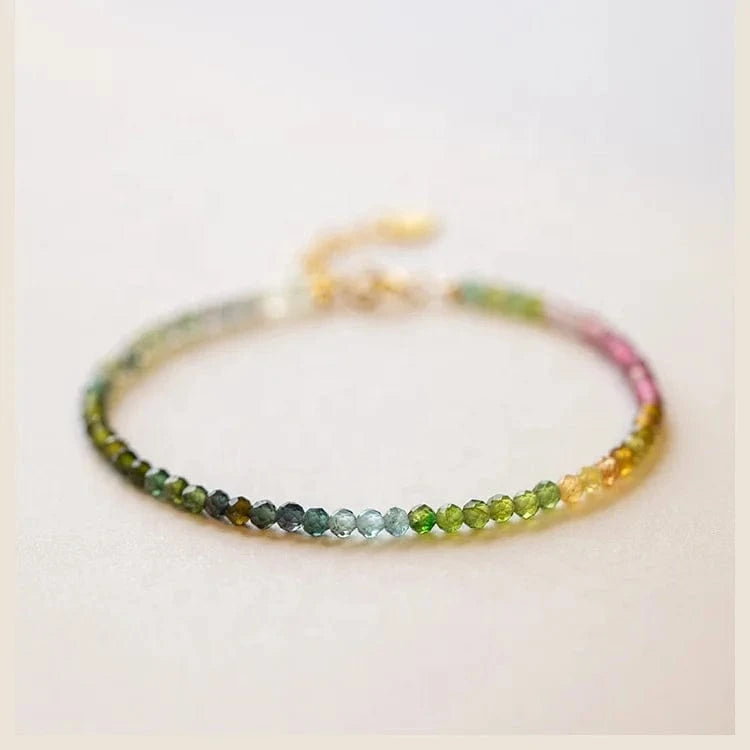 2.5mm small tourmaline bracelet Small beads temperament Chinese style woven s925 silver fashion hand jewelry