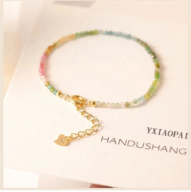 2.5mm small tourmaline bracelet Small beads temperament Chinese style woven s925 silver fashion hand jewelry