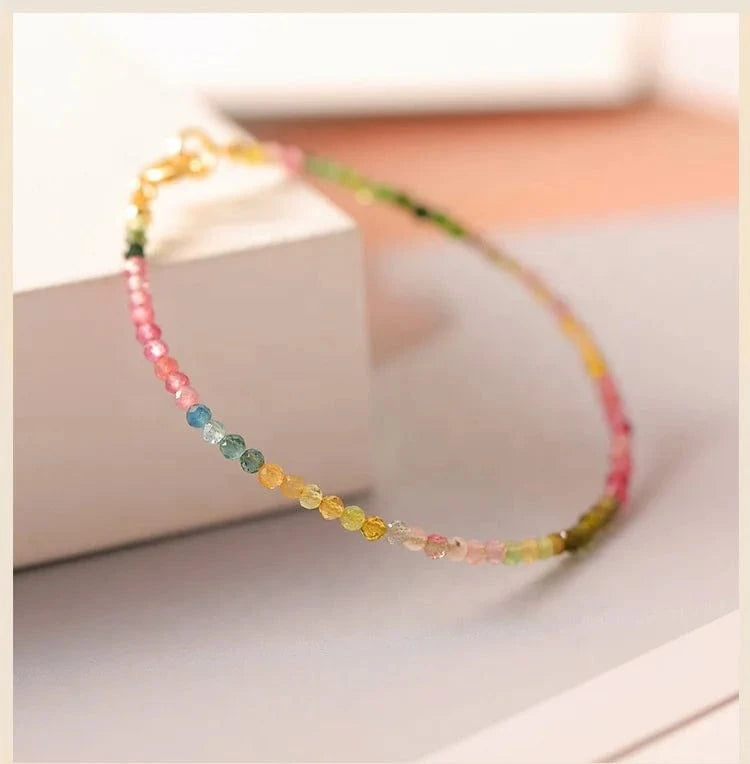2.5mm small tourmaline bracelet Small beads temperament Chinese style woven s925 silver fashion hand jewelry