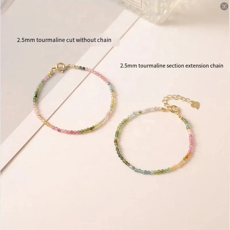 2.5mm small tourmaline bracelet Small beads temperament Chinese style woven s925 silver fashion hand jewelry