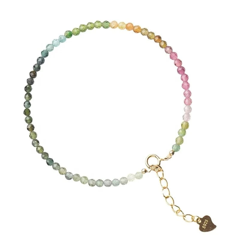 2.5mm small tourmaline bracelet Small beads temperament Chinese style woven s925 silver fashion hand jewelry