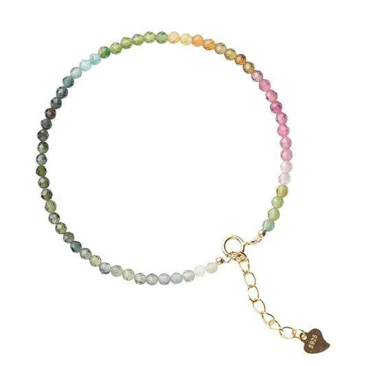 2.5mm small tourmaline bracelet Small beads temperament Chinese style woven s925 silver  fashion  hand jewelry