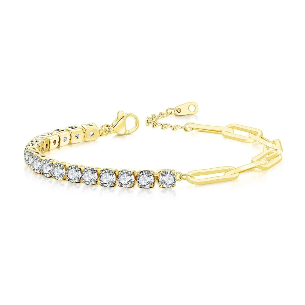 2.5mm Stone / Gold color clear Paper Clip Chain Tennis Bracelet Women Asymmetric Kpop Hand Bracelets Zircon Y2k Accessories Luxury Designer Jewelry Gift LAMOON
