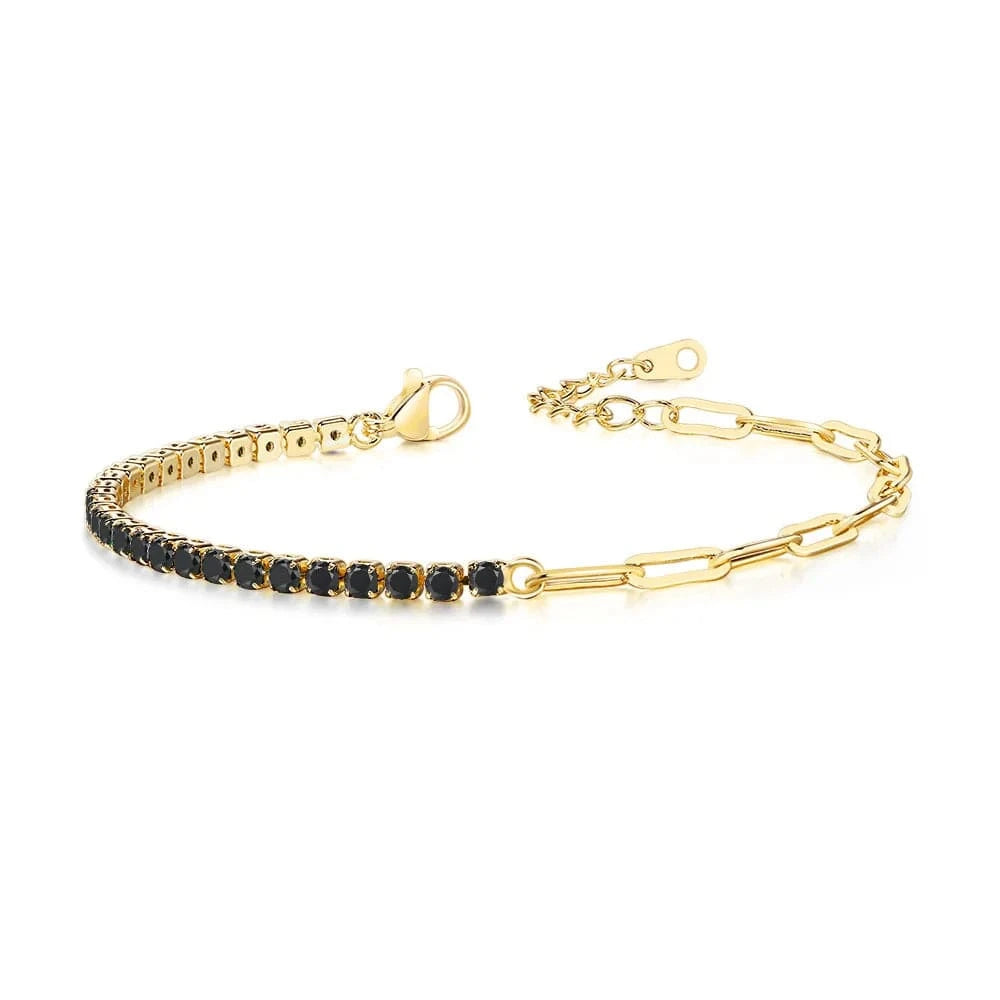 2.5mm Stone / rose color black Paper Clip Chain Tennis Bracelet Women Asymmetric Kpop Hand Bracelets Zircon Y2k Accessories Luxury Designer Jewelry Gift LAMOON