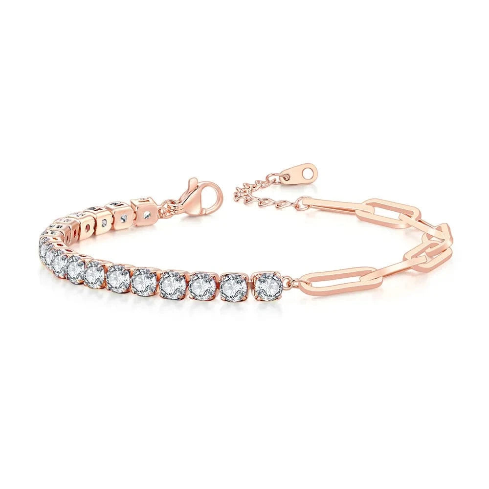 2.5mm Stone / rose color clear Paper Clip Chain Tennis Bracelet Women Asymmetric Kpop Hand Bracelets Zircon Y2k Accessories Luxury Designer Jewelry Gift LAMOON