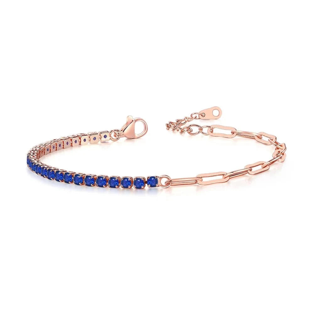 2.5mm Stone / rose gold blue Paper Clip Chain Tennis Bracelet Women Asymmetric Kpop Hand Bracelets Zircon Y2k Accessories Luxury Designer Jewelry Gift LAMOON