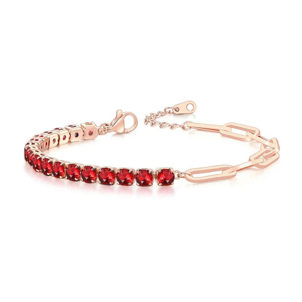 2.5mm Stone / rose gold red Paper Clip Chain Tennis Bracelet Women Asymmetric Kpop Hand Bracelets Zircon Y2k Accessories Luxury Designer Jewelry Gift LAMOON