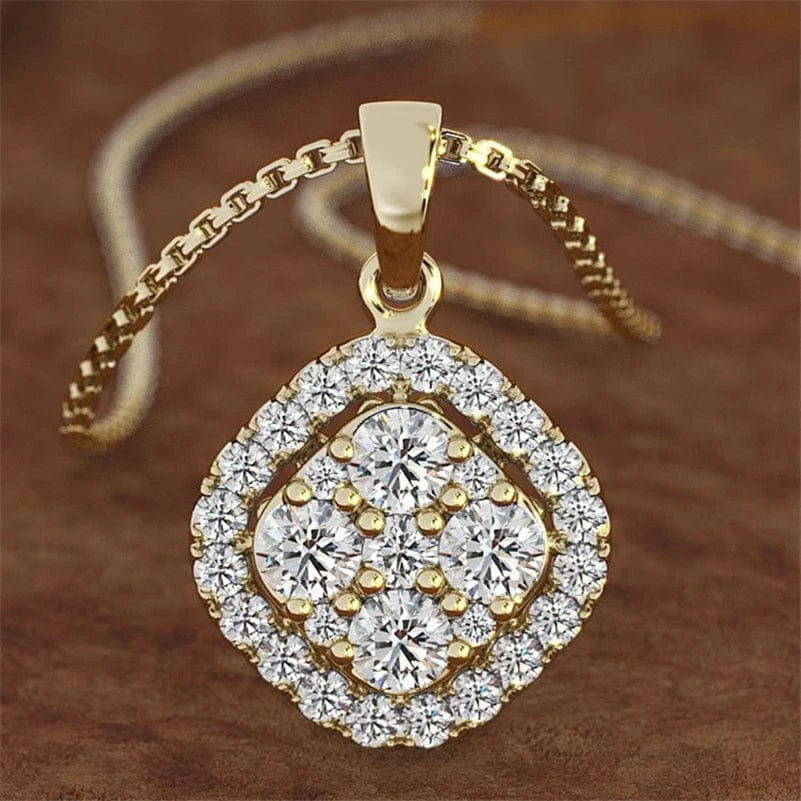 2 carats Diamond Pendant Square 14K gold color Chalcedony Bizuteria Women Jewelry Necklace pierscionki chain joyas