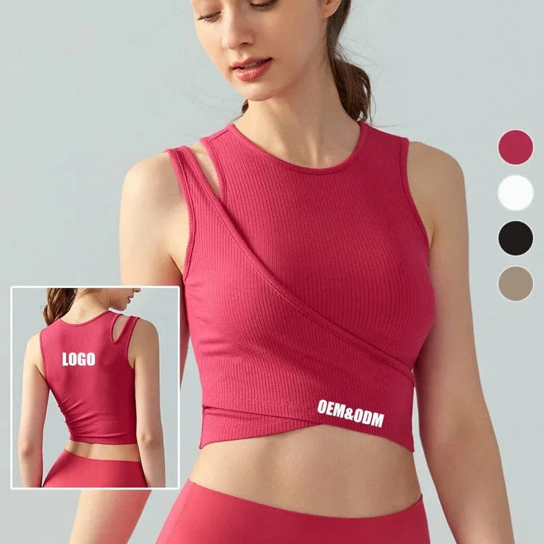 2 In 1 Spring With Padded Comfortable Gym Bra Tops Quick Dry Fashion Yoga Bra Fitness Crop Tops Tank Top Women's T-shirts
