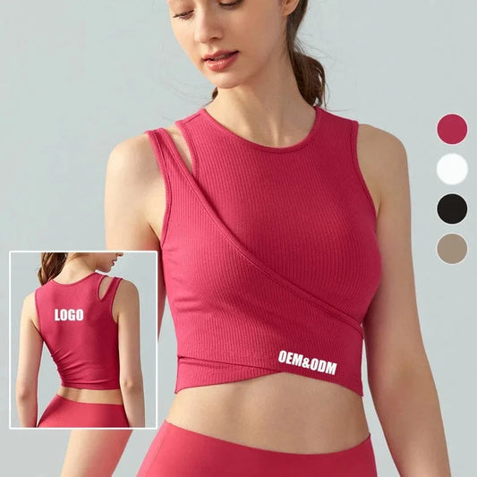 2 In 1 Spring With Padded Comfortable Gym Bra Tops Quick Dry Fashion Yoga Bra Fitness Crop Tops Tank Top Women's T-shirts