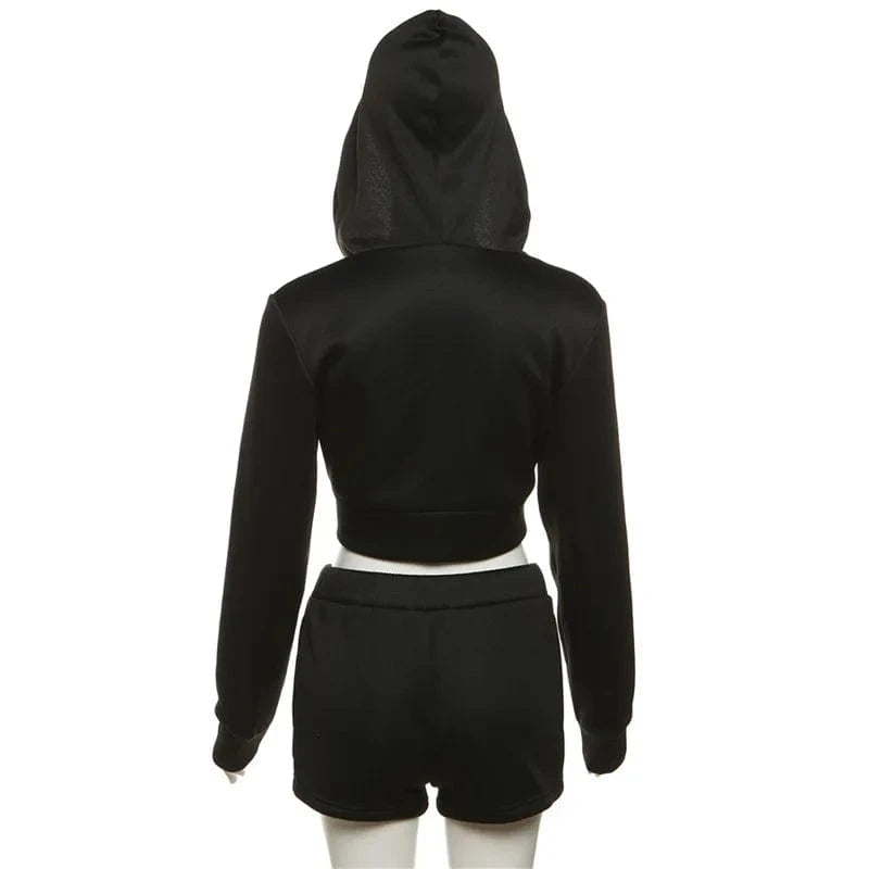 2 Pcs Zipper Crop Top Hot Shorts Outfits Gym Wear Loungewear Girls Clothing Jogger Sweatpants And Hoodie Two Piece Women's Sets