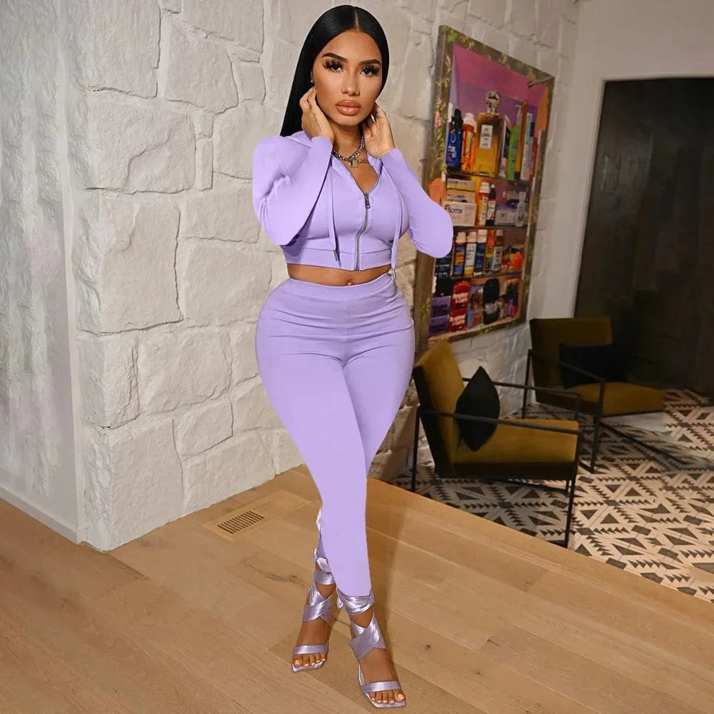 2 piece Autumn Tracksuits Fall Women's Pants Set Outfits Joggers Crop Tops