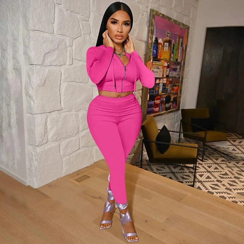 2 piece Autumn Tracksuits Fall Women's Pants Set Outfits Joggers Crop Tops