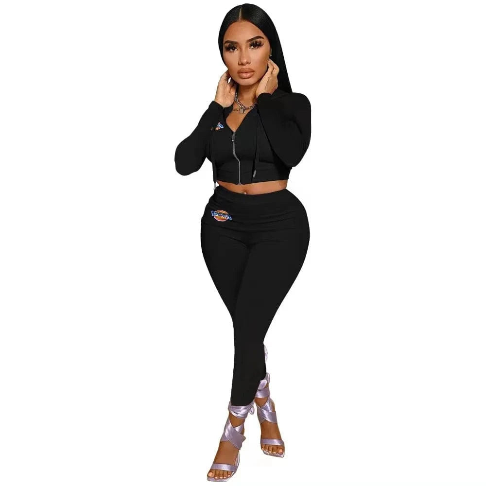 2 piece S / Black Autumn Tracksuits Fall Women's Pants Set Outfits Joggers Crop Tops