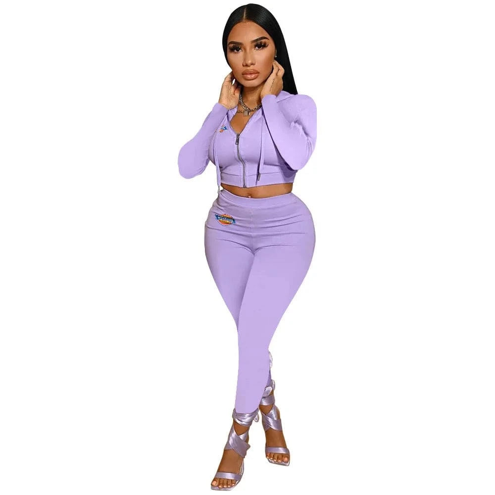 2 piece S / Purple Autumn Tracksuits Fall Women's Pants Set Outfits Joggers Crop Tops