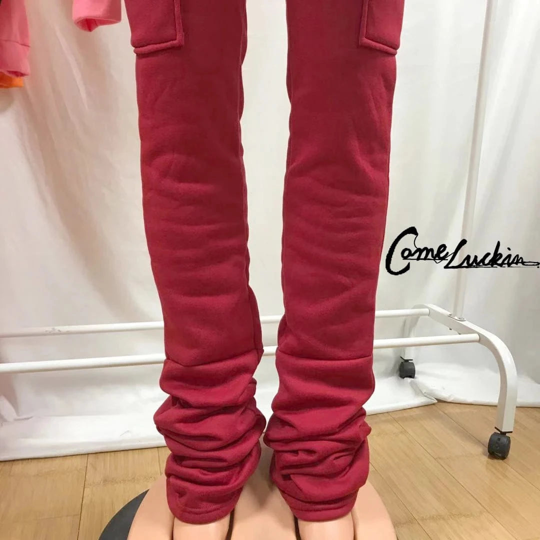2 Piece Set 2024 Thick Fleece Stacked Sweatpants And Hoodie Jogger Two Piece Pants Set Women Sweatsuit Set Tracksuit