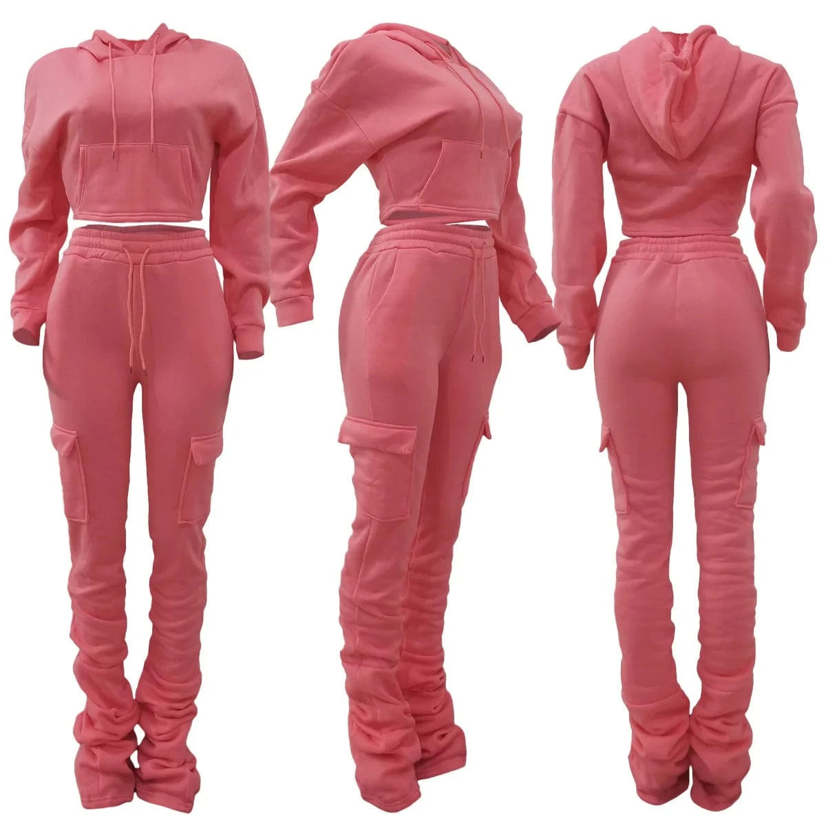 2 Piece Set 2024 Thick Fleece Stacked Sweatpants And Hoodie Jogger Two Piece Pants Set Women Sweatsuit Set Tracksuit