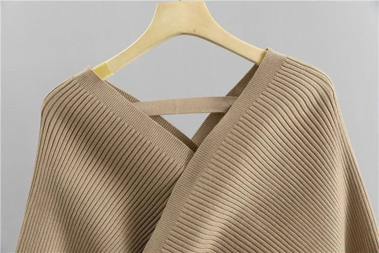 2 Piece Sets Women Knitting Outfits V Neck Pullover Sweater Pockets Drawstring Pencil Pants Slim Fit Suit Casual Knit Ensemble