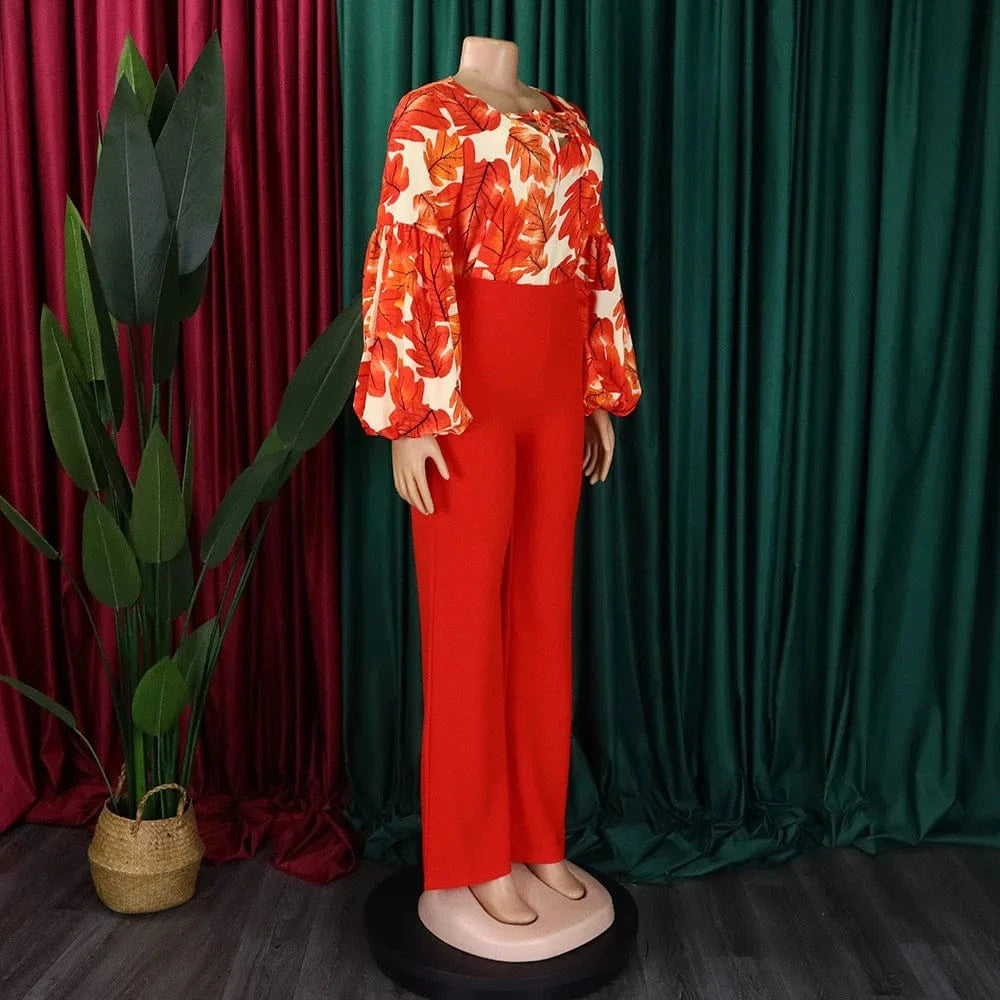 2 Pieces Sets Womens Outfits Two Pieces Outfits Printed Shirts Full Sleeve Long Trouser Fashion Elegant Ladies Matching Sets New