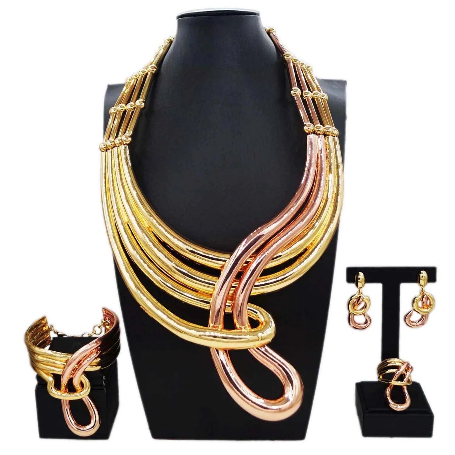 2 Tons Gold with Rose Gold Plated Jewelry Set Stylish And Elegant Wedding Jewelry Accessories 2023 Brazilian Jewelry For Women
