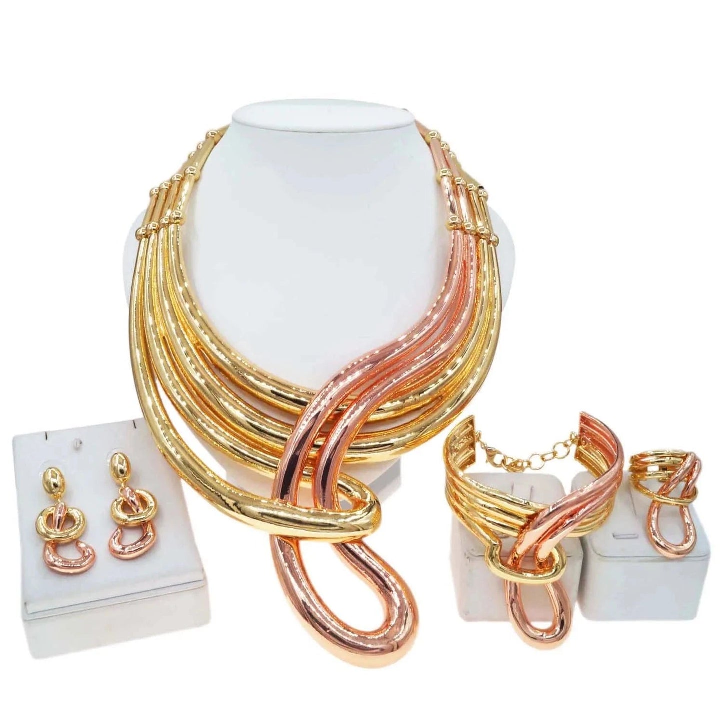 2 Tons Gold with Rose Gold Plated Jewelry Set Stylish And Elegant Wedding Jewelry Accessories 2023 Brazilian Jewelry For Women