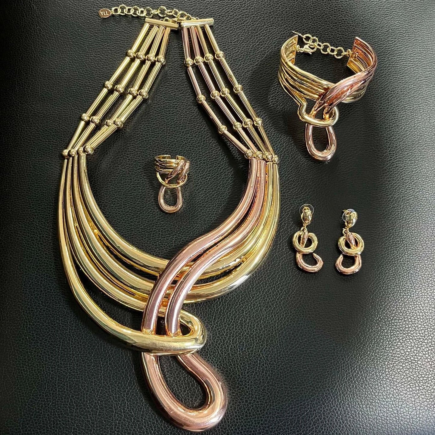 2 Tons Gold with Rose Gold Plated Jewelry Set Stylish And Elegant Wedding Jewelry Accessories 2023 Brazilian Jewelry For Women