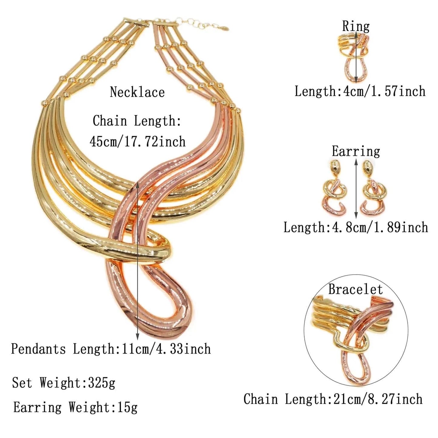 2 Tons Gold with Rose Gold Plated Jewelry Set Stylish And Elegant Wedding Jewelry Accessories 2023 Brazilian Jewelry For Women