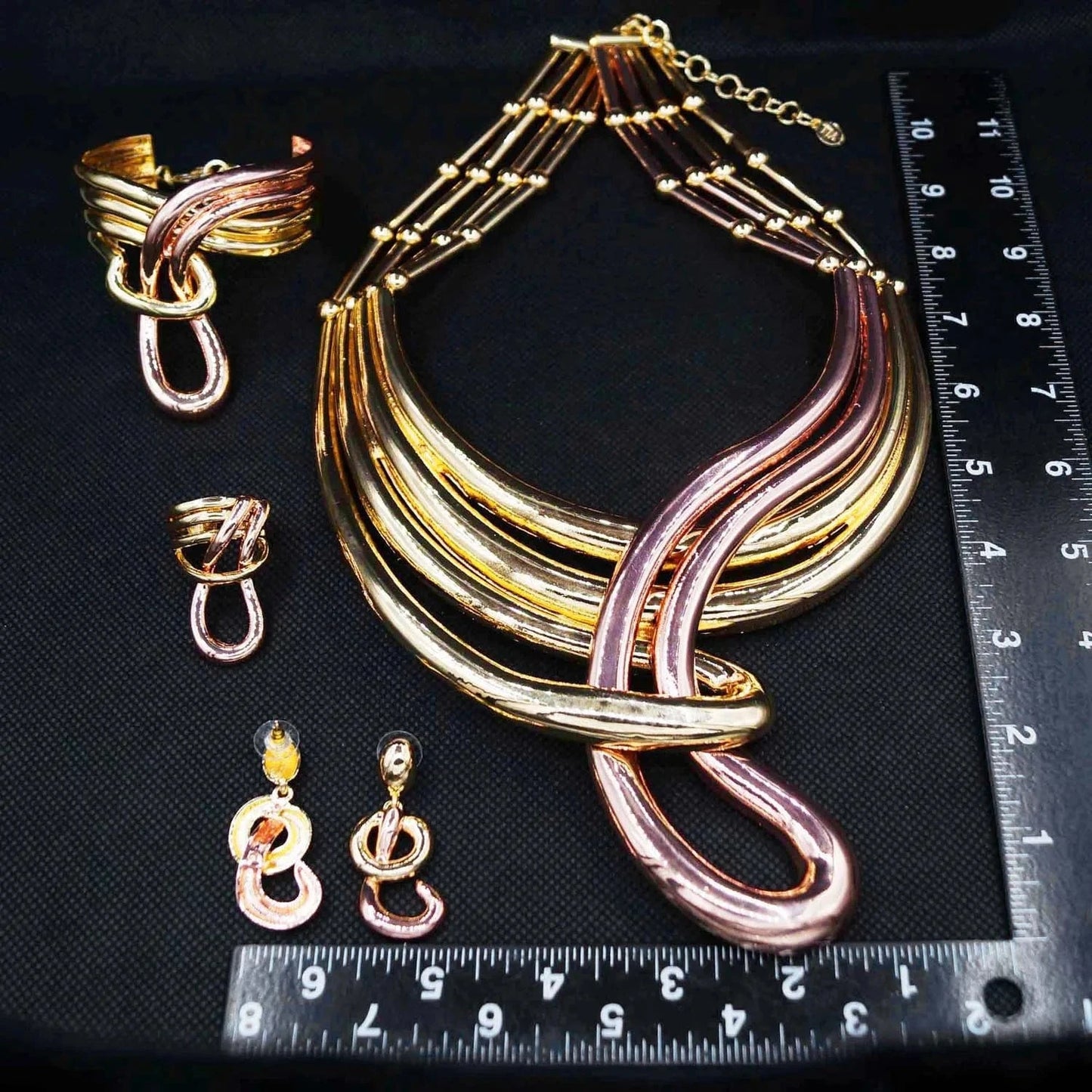 2 Tons Gold with Rose Gold Plated Jewelry Set Stylish And Elegant Wedding Jewelry Accessories 2023 Brazilian Jewelry For Women