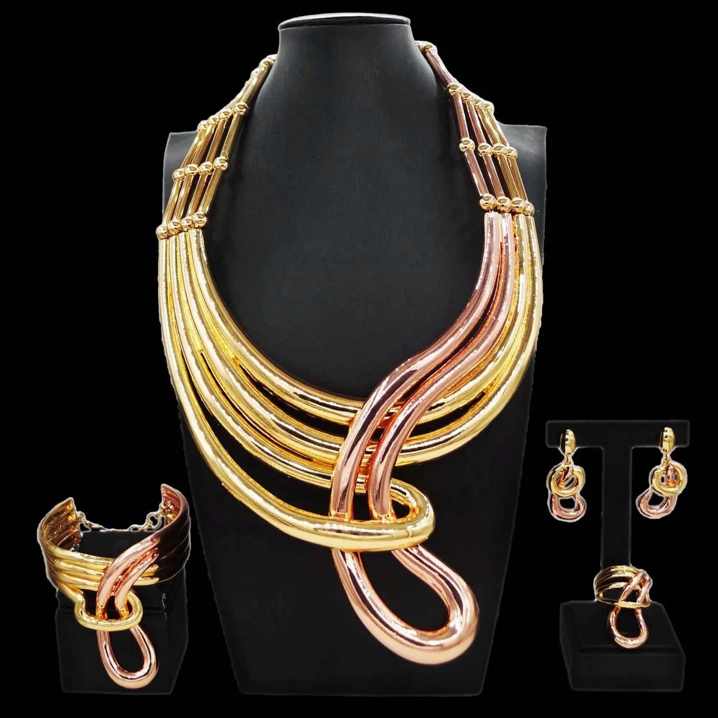 2 Tons Gold with Rose Gold Plated Jewelry Set Stylish And Elegant Wedding Jewelry Accessories 2023 Brazilian Jewelry For Women
