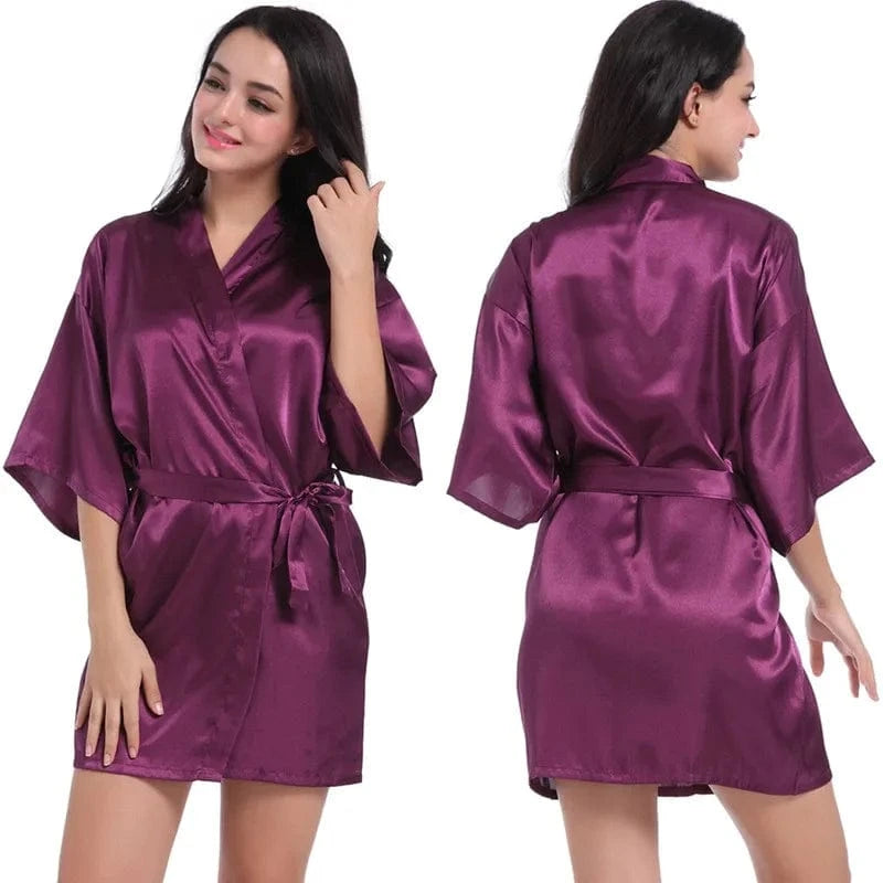 2 XL / #12-dark purple Plain women summer sexy sleepwear kimono pajamas plus size 3XL girls nightgown sleepwear sexy satin robe silk kimonos