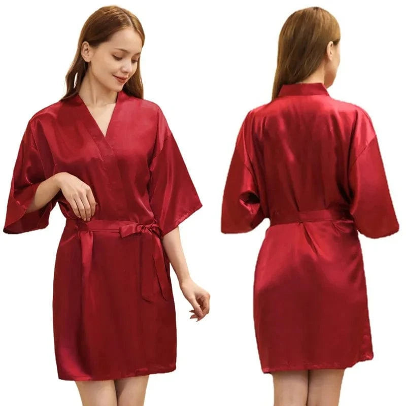 2 XL / #20-Burgundy Plain women summer sexy sleepwear kimono pajamas plus size 3XL girls nightgown sleepwear sexy satin robe silk kimonos