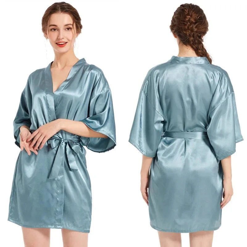 2 XL / #21-grey green Plain women summer sexy sleepwear kimono pajamas plus size 3XL girls nightgown sleepwear sexy satin robe silk kimonos