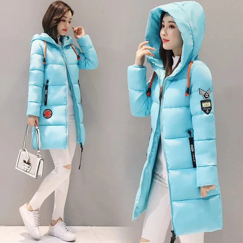 2 XL / 6909-9 warm coat plus size candy color cotton padded jacket female long parka womens wadded jaqueta feminina